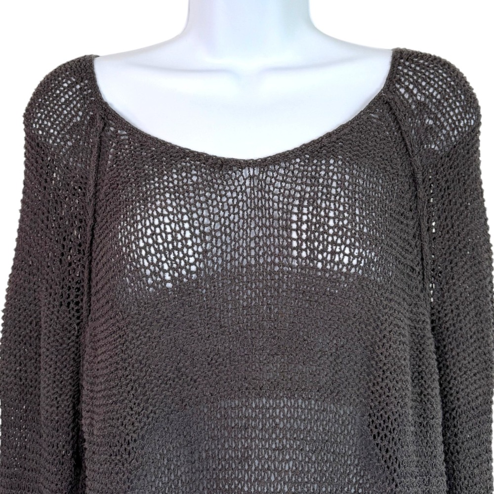 Free People Open Knit Linen Silk Cotton Sweater M Gray Boho Slouchy Beach Indie - Picture 3 of 8